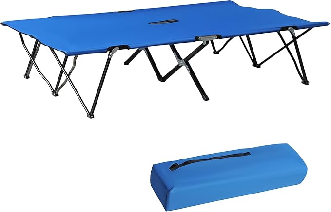 2 Person Folding Camping Cot - 50 Extra Wide Elevated Outdoor Portable Sleeping Cot with Carry Bag for Camping Beach Hiking