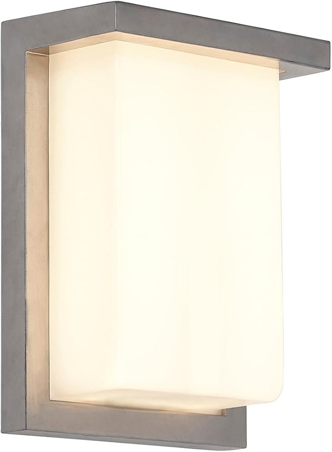 Hamilton Hills 8 Inch Silver Squared Flush Mount Outdoor Light Fixture | Modern Front Door Exterior Light 3000K Frosted Lens Wall Sconce | Outside LED Porch Lights with Brushed Nickel Finish
