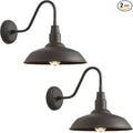 2 Pack Outdoor Barn Farmhouse Light with 14in Dome Exterior Gooseneck Lights Fixture for House Dark Bronze Outside Wall Mount for Porch Patio Entryways