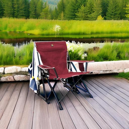GCI Outdoor Kickback Rocker Camping Chair | Portable Folding Rocking Chair with Durable Armrests Drink Holder &amp Relaxed Lowered Seat for Comfort — Red