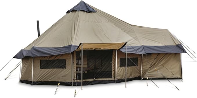 Guide Gear Base Camp Tent Outdoor Hiking Hunting Four Season Camping with Stove Jack