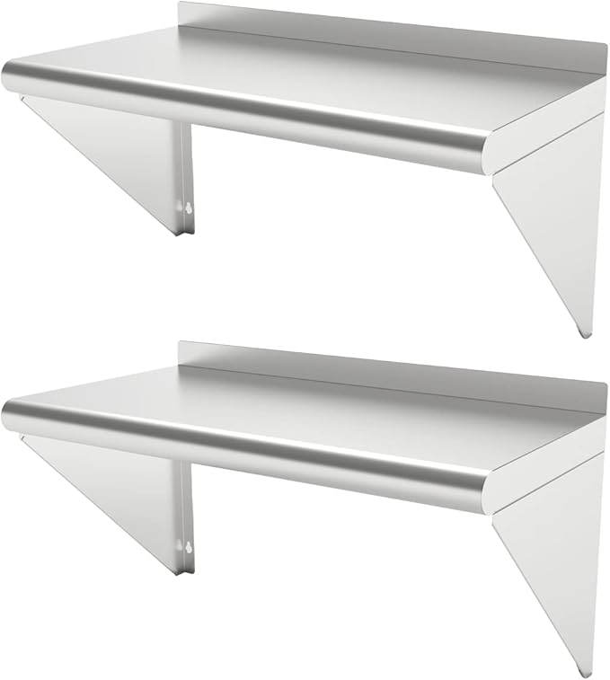12''x24'' - 2PACKS Wall Mounted Stainless Steel Shelf NSF Commercial Metal Wall Mount Floating Shelving for Kitchen Restaurant Food TruckGarageHome&ampHotel