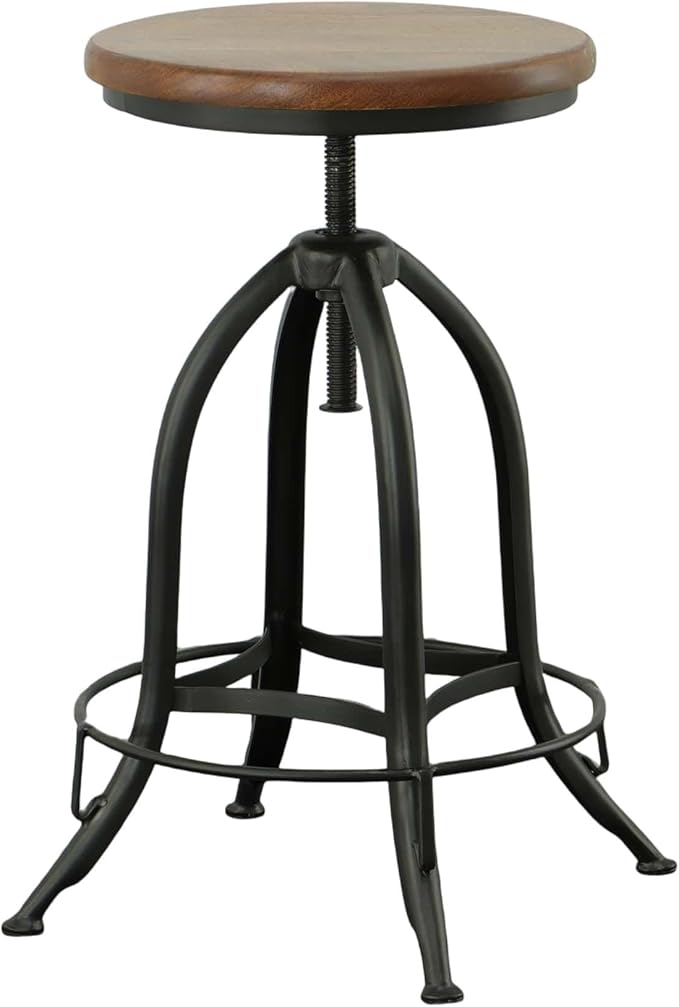 Carolina Chair &amp Table Ryder Adjustable Round Bar Stool - Powder Coated Finish Metal Frame Solid Wooden Seat Swivel Stool - Rustic Style Furniture for Counter Dining Room Kitchen (Chestnut/Black