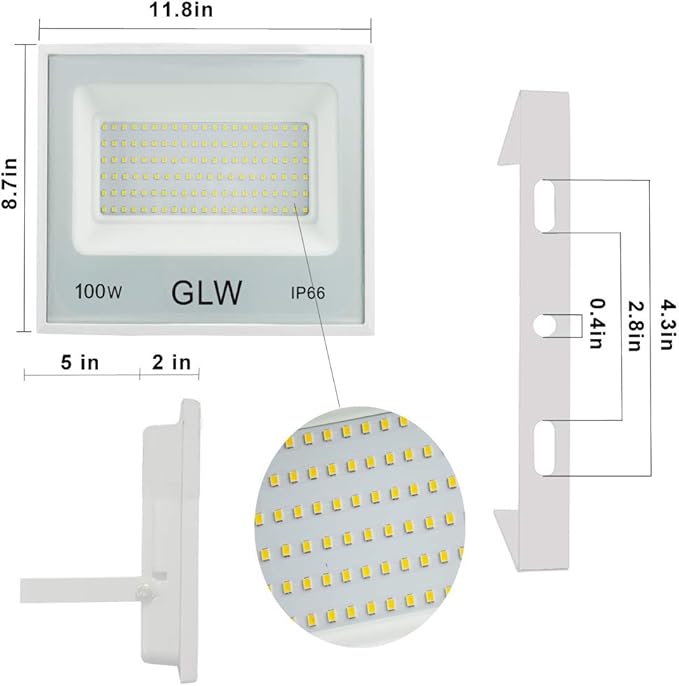 2 Pack 100W LED Flood Lights Outdoor10000LM Super Bright Work Light6000k Daylight White Floodlights with PlugIP66 Waterproof Exterior Security Lights for PlaygroundGarageYardBackyard