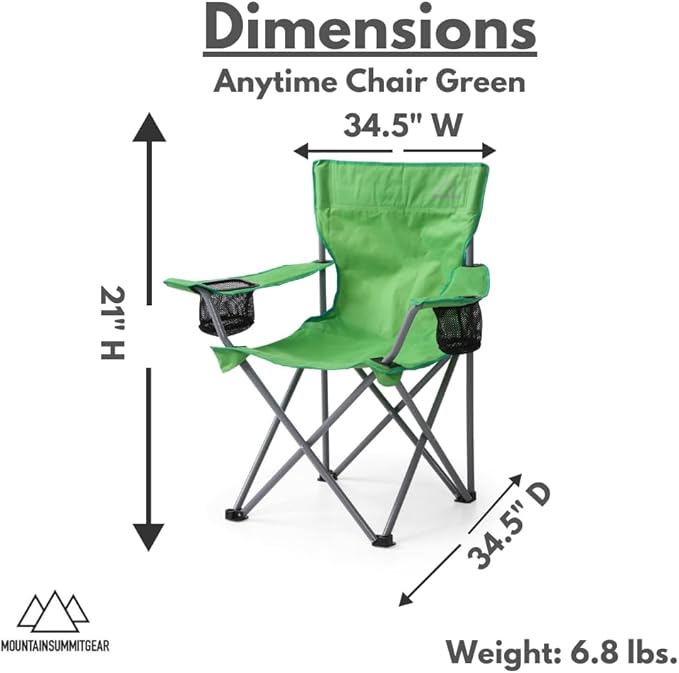 MOUNTAIN SUMMIT GEAR Anytime Chair for Camping Sports and The Outdoors w/Carry Bag Camping Chairs for Adults Folding Chair for Outside (by Caddis Sports)