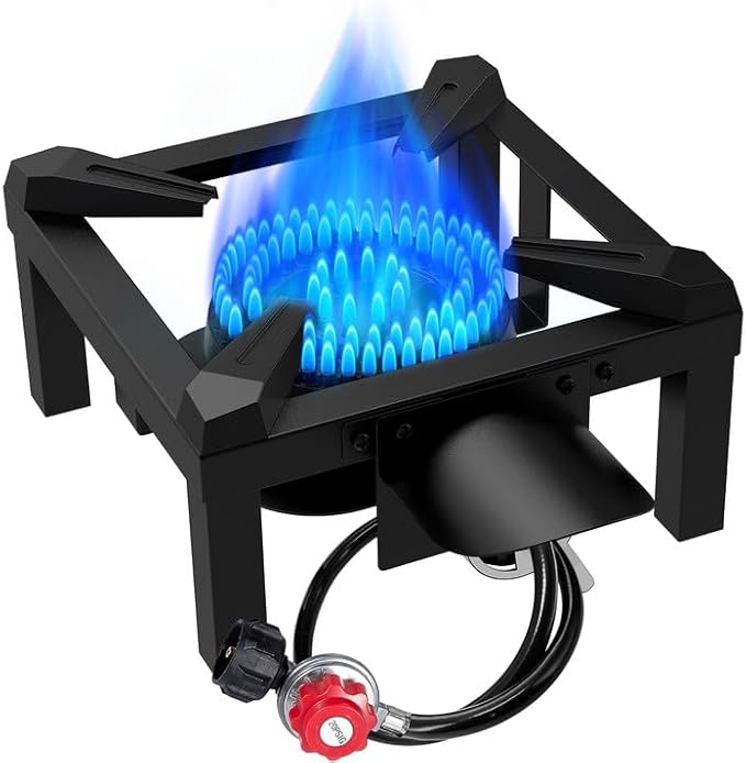 Llamaviva Propane Burner High Pressure 100000 BTUs Single Gas Stove with Water Bag&amp 4.1ft Adjustable Hose with RegulatorPropane Stove for Outdoor Cooking Seafood BoilTurkey Fry