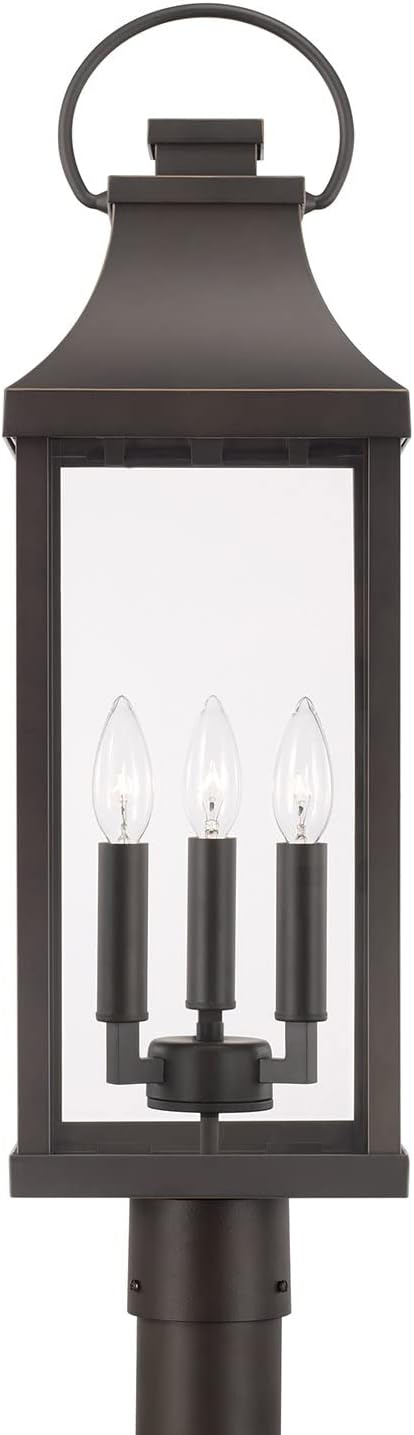 Capital Lighting 946432OZ Bradford Clear Glass Outdoor Post Lantern 3-Light 180 Total Watts 27 H x 8 W Oiled Bronze