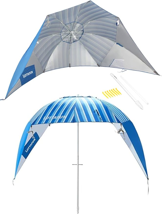 Beach Shelter Umbrella Premiere UPF 50+ Umbrella Shelter for Sun and Rain Protection for Adult (10-FootBlue Stripe)