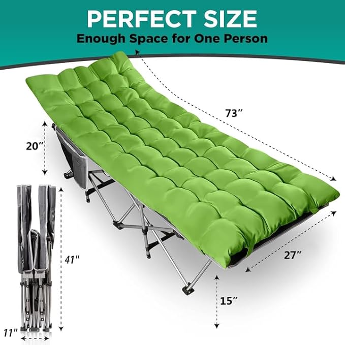 ZONETECH Folding Outdoor Camping Travel Cot and Cot Pad - Premium Quality Lightweight Portable Heavy Duty Adult &amp Kids Travel with Large Pocket and Cushion