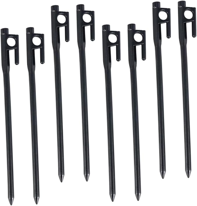 DECHOUS 8Pcs Heavy Duty Cast Iron Tent Stakes for Camping Ground Nails for Securing Tents Awnings and Canopies Durable Design with Enhanced Striking Area and Easy Rope Fixation