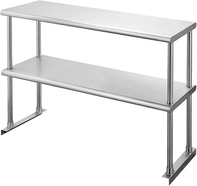 Hally Double Overshelf of Stainless Steel 12'' x 36'' Weight Capacity 360lb Commercial 2 Tier Shelf for Prep &amp Work Table in Restaurant Home and Kitchen