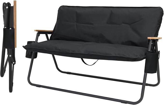 ptlsy 2 Person Camping Chair Oversized Loveseat Camping Chair with Seat Cushion Double Camping Chairs for Adults Heavy Duty Camping Couch Black Outdoor Folding Chair Portable Patio Lawn Chair