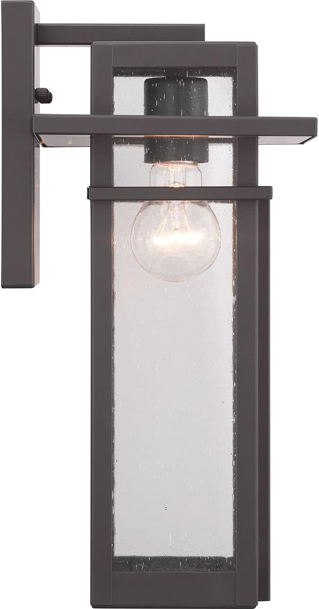 Progress Lighting Boxwood Collection 1-Light Clear Seeded Glass Craftsman Outdoor Medium Wall Lantern Light Antique Bronze  14.13x7.63x7.63