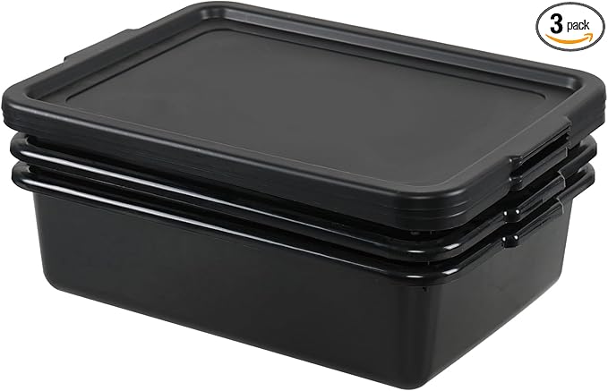 3 Pack 13 L Commercial Bus Boxes with Lid Restaurant Bus Tub Black