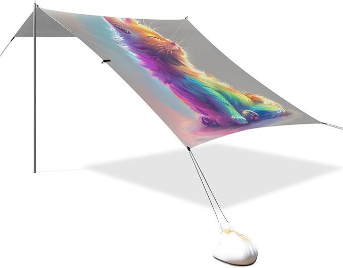 ALAZA Rainbow Cat Kitten Beach Tent Sun Shelter UPF50+ Protection Beach Shade Canopy w/ 4 Sandbags for Outdoor Camping Fishing Backyard Fun Picnic 10x9 ft