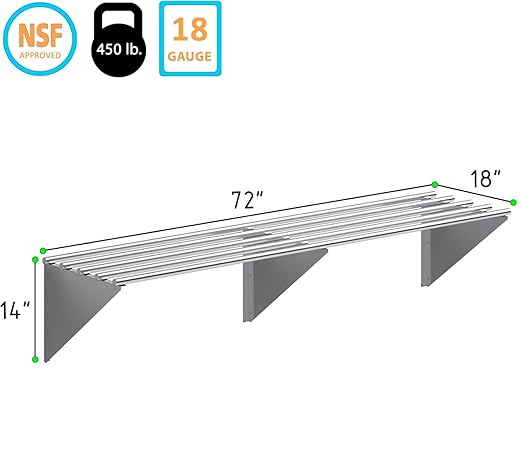 18 x 72 Commercial Stainless Steel Tubular Wall Shelf – Heavy Duty | NSF Certified Kitchen Storage Rack