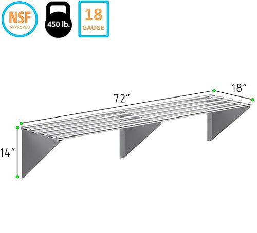 18 x 72 Commercial Stainless Steel Tubular Wall Shelf – Heavy Duty | NSF Certified Kitchen Storage Rack
