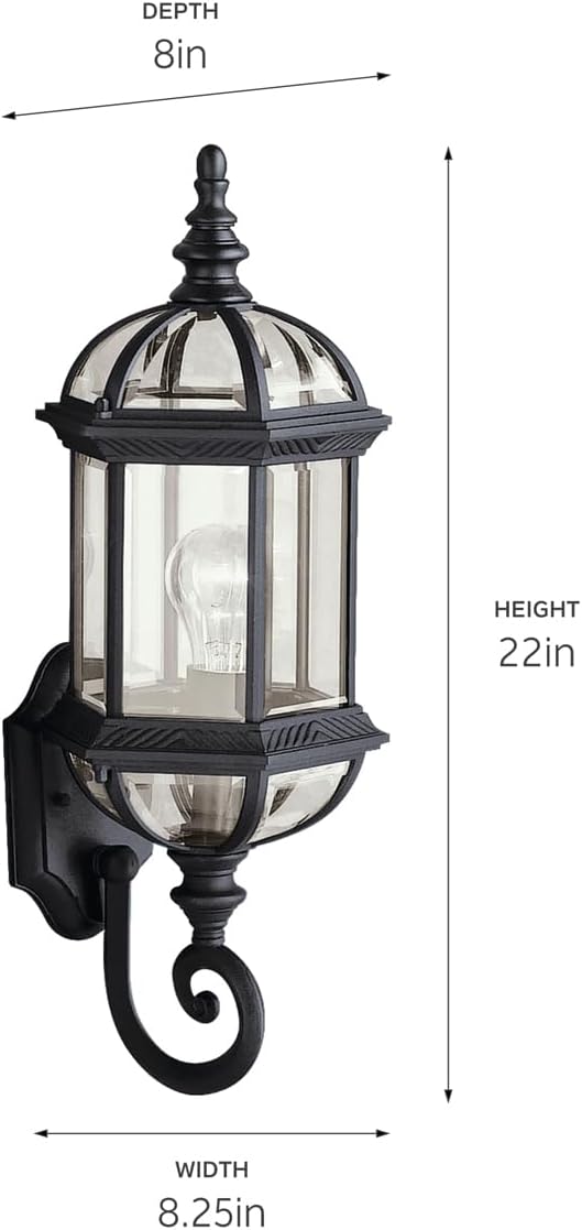 Kichler Barrie 22 Outdoor Wall Light in Black 1-Light Exterior Wall Sconce with Clear Beveled Glass (22 H x 8 W) 9736BK