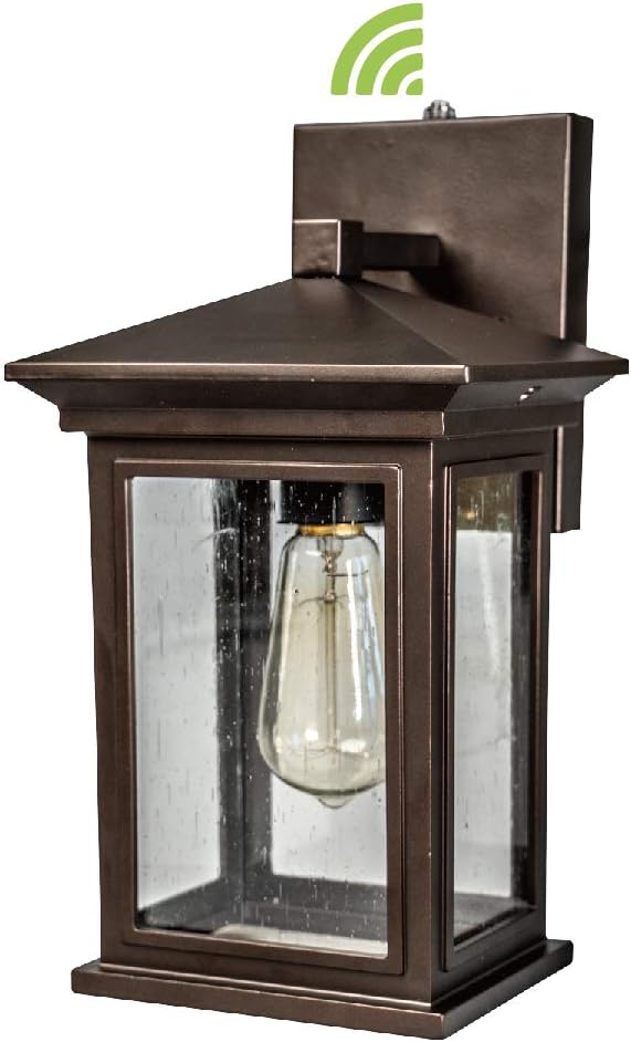 Dusk to Dawn Outdoor Wall Lantern Exterior Wall Sconce Fixture with Tempered Clear Seeded Glass Oil Rubbed Bronze (ORB) Finish for Outdoors (Medium Wall Mount - 2 Pack)