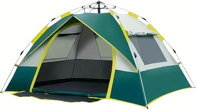 Automatic Instant Setup Camping Tent | All-Season with Dual Doors &amp Mesh Windows Windproof Lightweight Oxford Cloth Zipper Closure Fiber Brackets for Camping