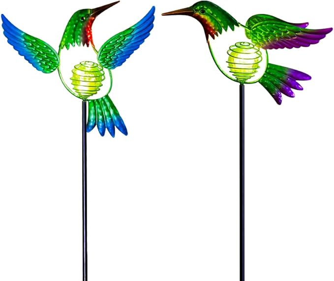 Hummingbird Solar Garden Stakes Lights 2 PackSolar Hummingbird Bird Figurine Outdoor Lights for Spring Garden Pathway Lawn Yard Decoration