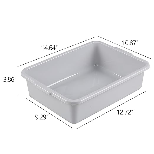 4-Pack Commercial Bus Tub Box 8 L Small Dish Pans for Washing Dishes Grey