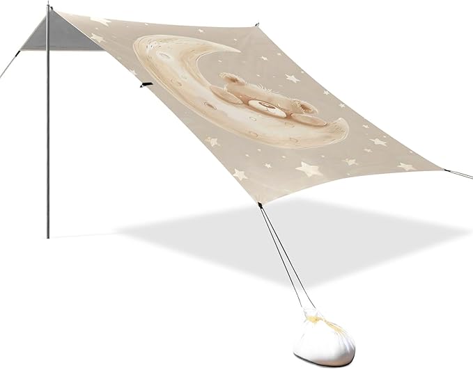 Camping Sun Shelters Cute Bear Sleeping on Crescent Moon Beach Canopy 126 * 110.2in