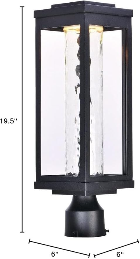 Maxim Salon-12W 1 LED Outdoor Post Mount-6 Inches Wide by 19.5 inches high-Black Finish-Water Glass Color