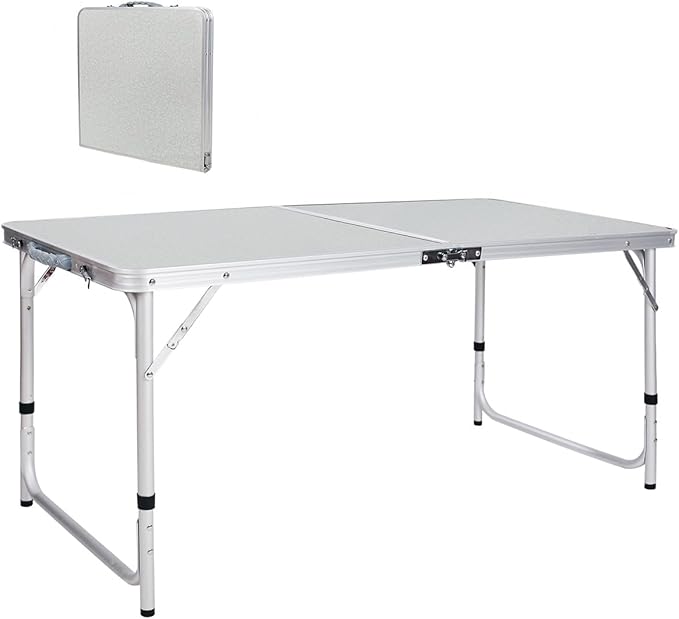REDCAMP Folding Camping Table4ft Portable Outdoor Folding Table Aluminum Camp Table Adjustable Height Lightweight for Picnic Cooking Beach