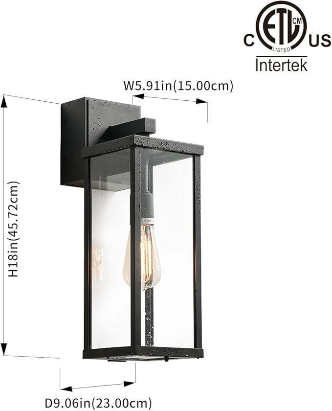 mirrea 18 Classic Outdoor Wall Sconce with Built-in GFCI Outlet 1 Light in Matte Black Rectangular Metal Frame and Clear Glass Shade Waterproof Porch Light Patio Light