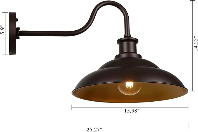Dusk to Dawn Outdoor Barn Light Fixture 16 Inch Dome Large Wall Sconce Farmhouse Exterior Wall Mount Light for House Garage Patio Doorway 2 Pack
