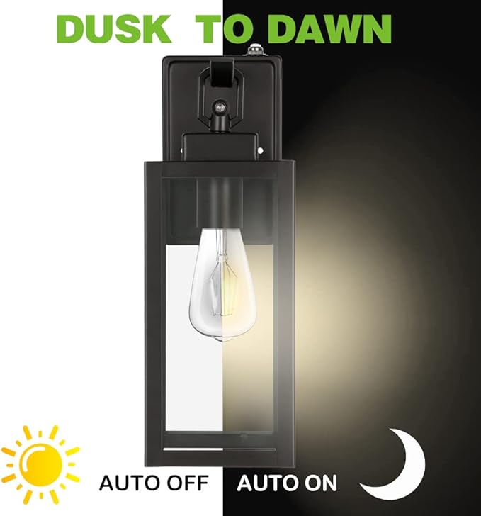 hykolity Large Size Dusk to Dawn Outdoor Wall Lanterns 18 Inch Outdoor Wall Light Fixtures Matte Black Porch Lights Exterior Wall Lighting Architectural Outdoor Sconces ETL Listed 2 Pack