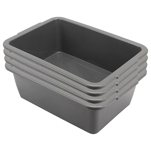ZOENHOU 4 Pack 13 L Bus Tubs Plastic Bus Box Gray Tubs Commercial Bus Box Wash Basin Tote Boxs for Pantry Washing Dishes 5 Inch Deep