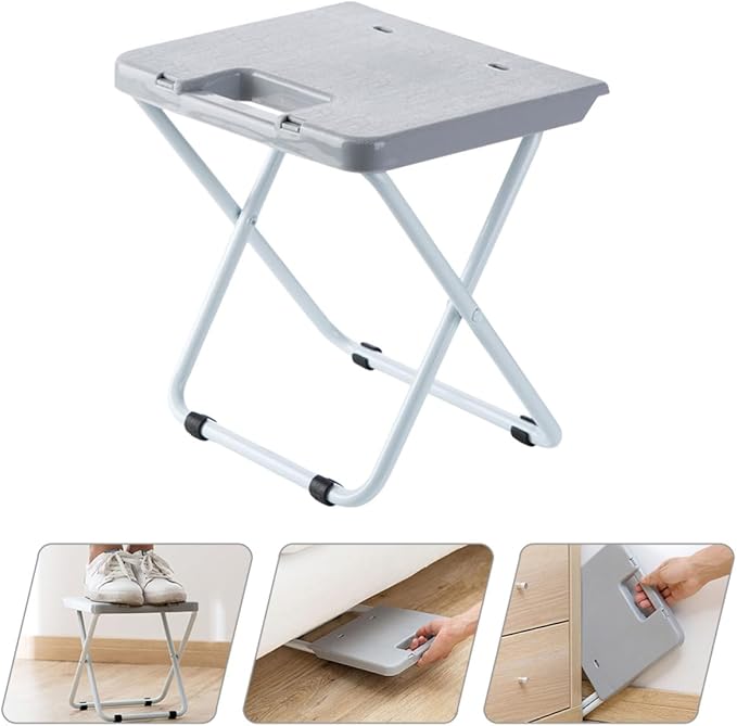 Foldable Outdoor Stool Portable Small Plastic Stool Anti-Slip Lightweight Balcony for Camping Fishing Hiking Gray