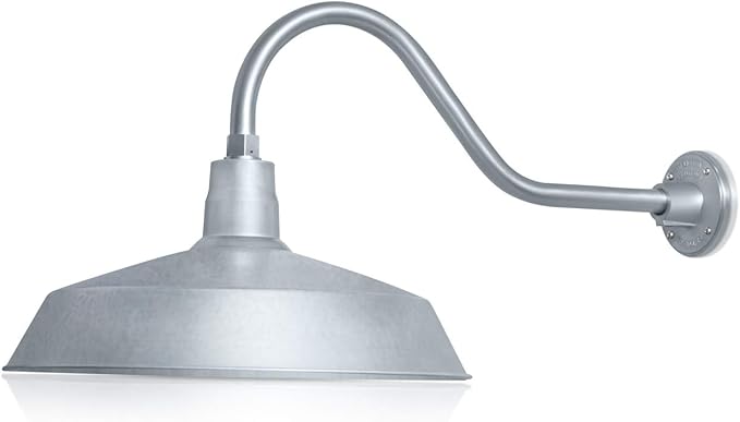 17in. Galvanized Finish Outdoor Gooseneck Barn Light Fixture with 22in. Long Extension Arm - Wall Sconce Farmhouse Vintage Antique Style - UL Listed - 9W 900lm A19 LED Bulb (5000K Cool White)