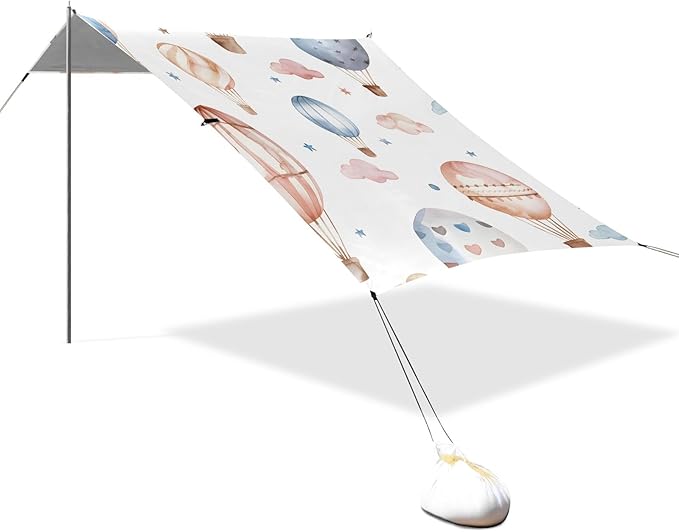 Cute Seamless Pattern with Air Balloons Camping Sun Shelter Beach Tent Portable Beach Sun Shade Outdoor Canopy for Camping Trips Fishing Picnic