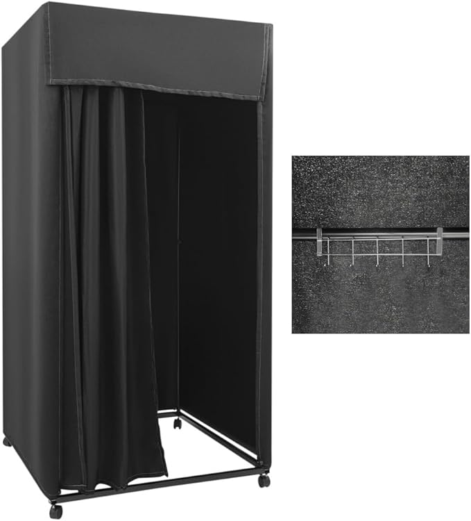 Clothing Store Fitting Room 39×39×78 inch Clothing Store Fitting Room with Shading Curtain Portable Temporary Mobile 95% Privacy Protection Dressing Room with Castors &amp Hanger (Black)