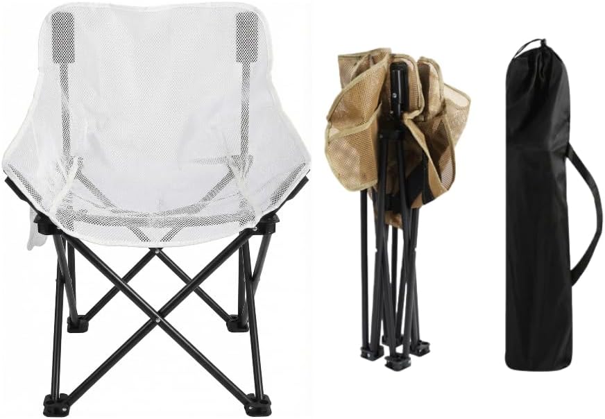Breathable Outdoor Folding Chair Portable Ultra-Light Fishing Stool Beach Camping Moon Chair Armchair Art Sketch Chair (Mesh Surface White)