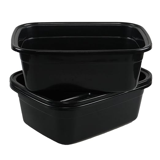 Sadstory 18 Quart Black Plastic Wash Tub Rectangular Dishpan 3 Packs