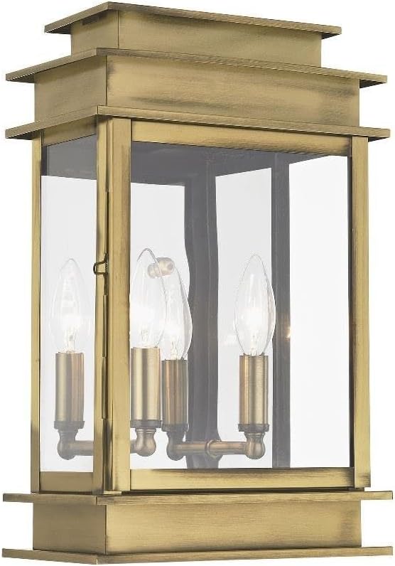 Livex Lighting 2016-01 Transitional Two Light Outdoor Wall Lantern from Princeton Collection Finish Antique Brass