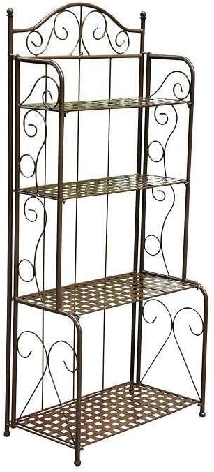 Natural Beauty Folding Baker Rack - Powder Coated Iron with Rustic Brown Finish Weather Proof Compact Folding Design for Indoor or Outdoor Use