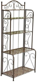 Natural Beauty Folding Baker Rack - Powder Coated Iron with Rustic Brown Finish Weather Proof Compact Folding Design for Indoor or Outdoor Use