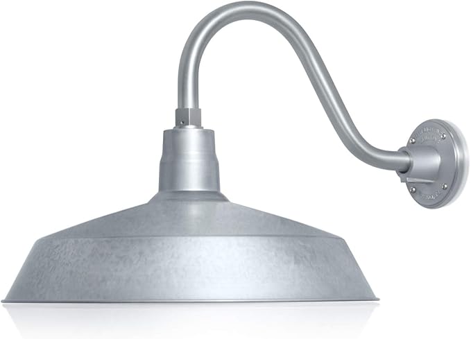 17in. Galvanized Finish Outdoor Gooseneck Barn Light Fixture with 14.5 in. Long Extension Arm - Wall Sconce Farmhouse Vintage Antique Style - UL Listed - 9W 900lm A19 LED Bulb (5000K Cool White)