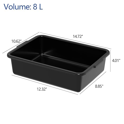 Sadstory 8 L Plastic Small Commercial Bus Tubs Food Service Bus Tub Tote 18 Packs Black