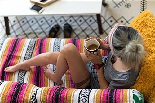 Del Mex Classic Mexican Blanket Large Authentic Woven Falsa Throw (70x50) Artisan Southwest Décor for Beach Yoga Outdoors (Gold/Fuchsia)