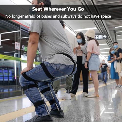 Lightweight Exoskeleton Seat - Chairless Fishing Carpenter Photographer &amp Chef Stool - Foldable Design High Weight Capacity 220 lbs (XL) - Portable Comfort