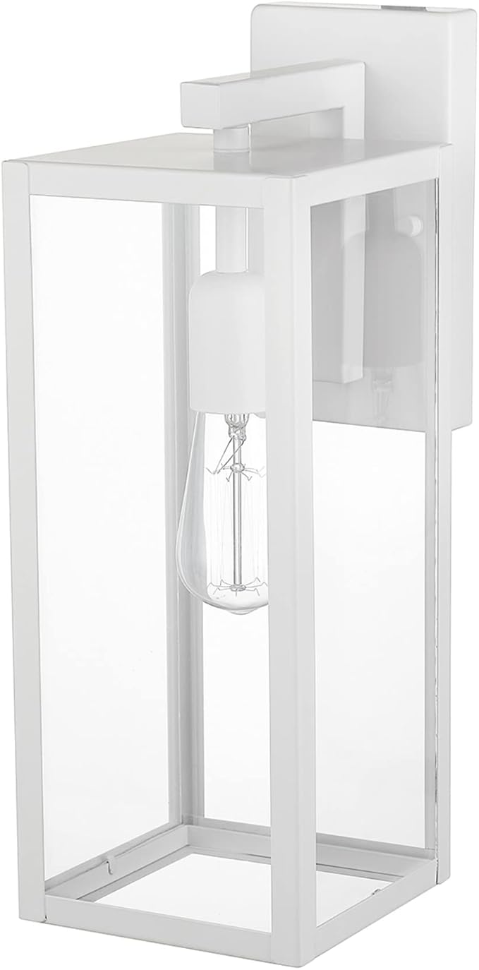 GLOBE Electric 44836 Bowery 1-Light Outdoor Indoor Wall Sconce Matte White Clear Glass Shade