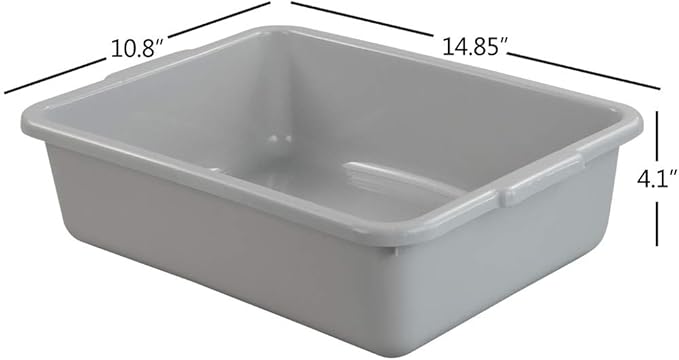 Wekioger 4 Packs 8L Small Commercial Bus Tubs Grey Bus Box Wash Basin 14.85 x 10.8 x 4.1