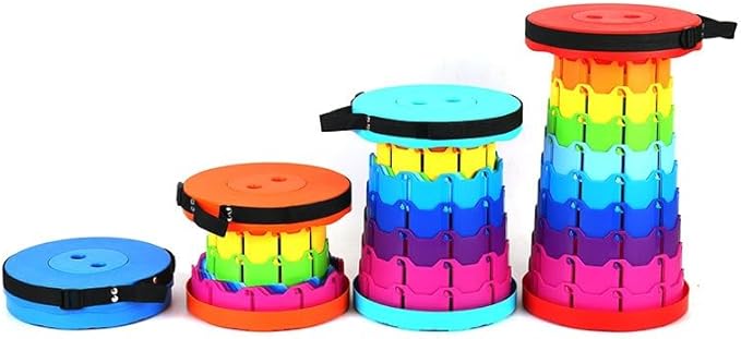 Retractable Folding Stool Rainbow Multi-Color Portable Telescoping Design Adjustable Height for Outdoor Travel Camping (Yellow)