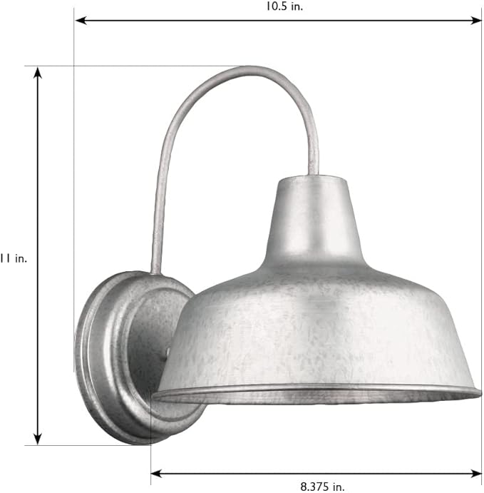 Design House Mason Farmhouse Gooseneck Barn Light Outdoor Exterior Porch or Patio Wall Light Fixture Galvanized Gray Paint 8 Inch Diameter 1-Pack 520965